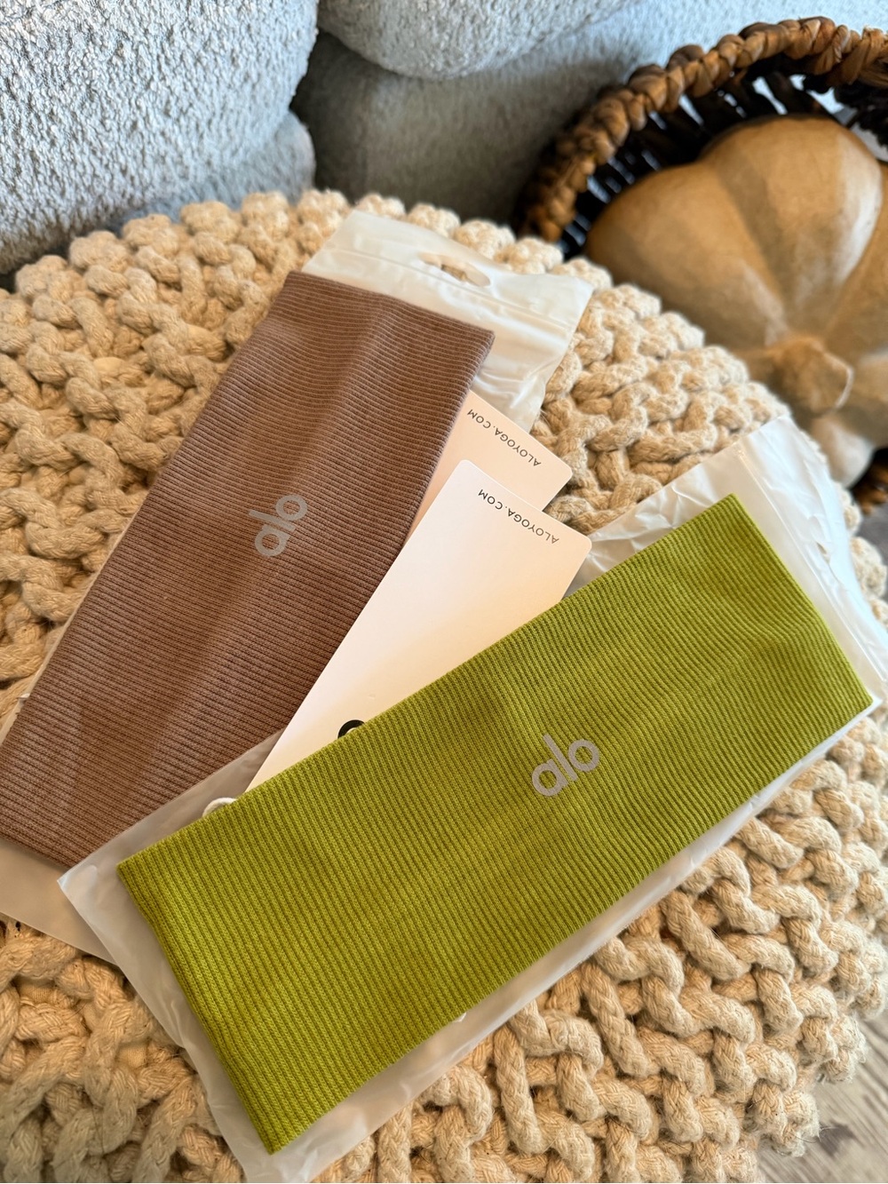 Yoga Ribbed Wide Headbands - Olive Green & Taupe